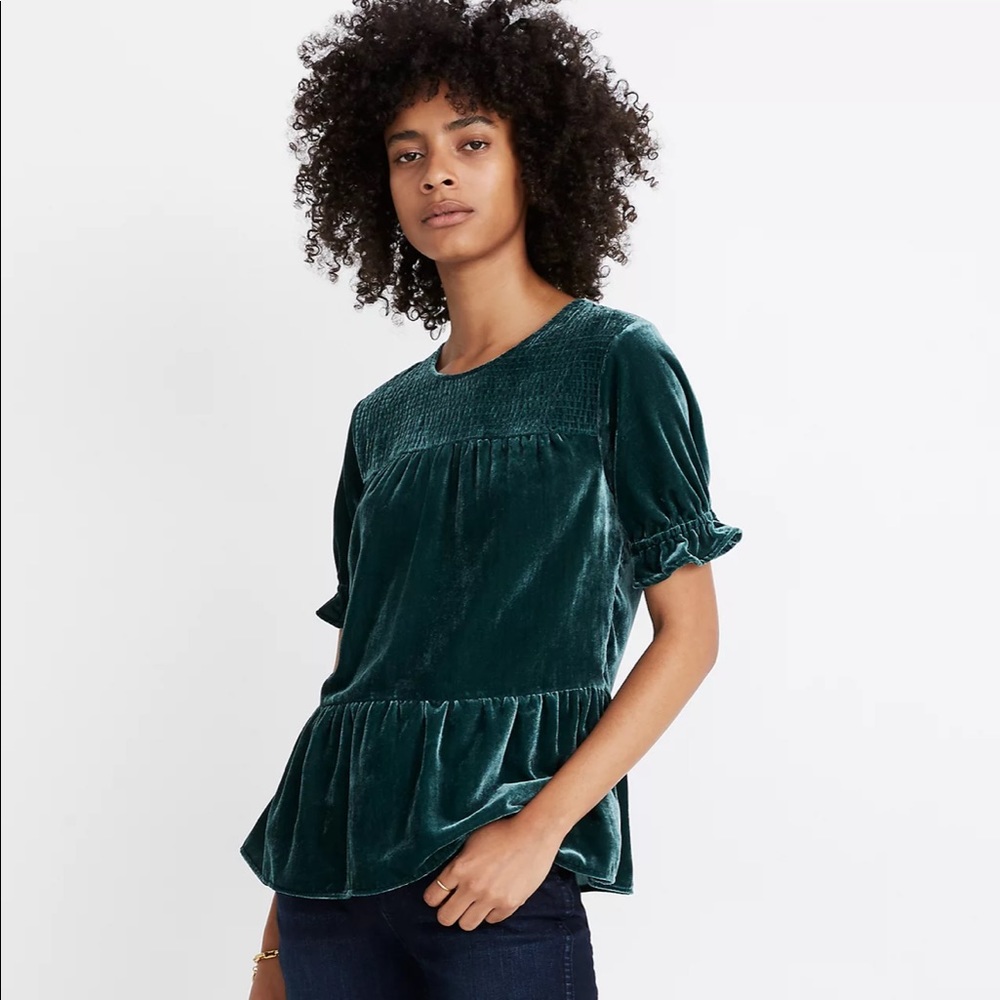 Madewell Velvet Smocked Tiered Top